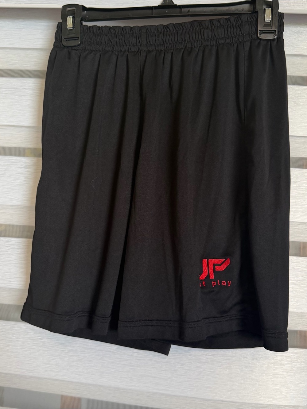 Boys Black Athletic Shorts with Red Logo